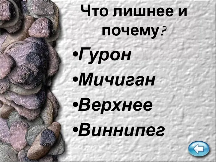 Что лишнее и почему? Гурон Мичиган Верхнее Виннипег