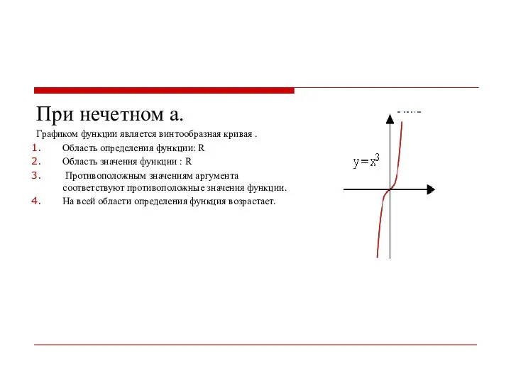 При нечетном а. Графиком функции является винтообразная кривая . Область определения