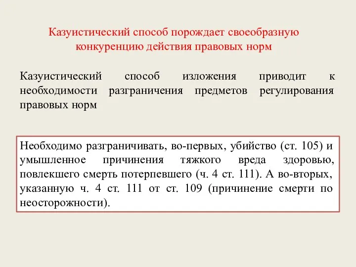 Казуистический способ порождает своеобразную конкуренцию действия правовых норм Казуистический способ изложения