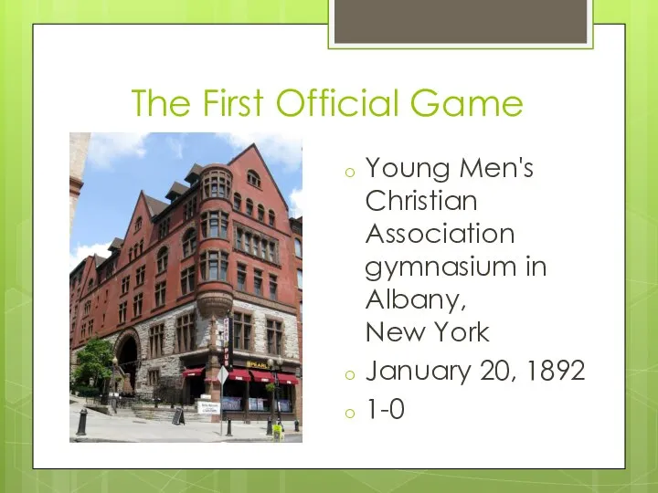 The First Official Game Young Men's Christian Association gymnasium in Albany,