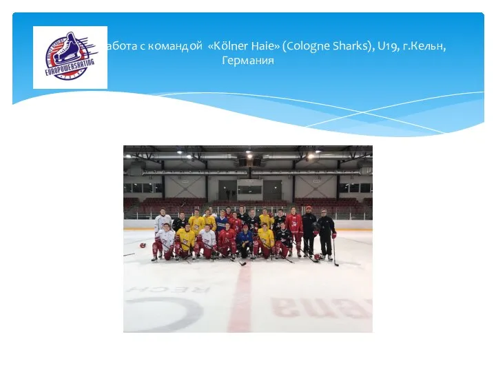 Работа с командой «Kölner Haie» (Cologne Sharks), U19, г.Кельн, Германия