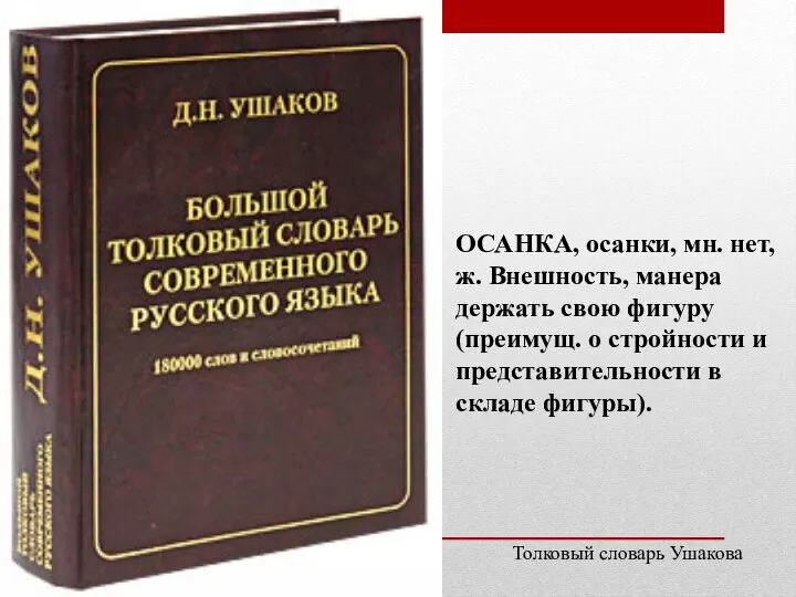 ОСАНКА, осанки, мн. нет, ж. Внешность, манера держать свою фигуру (преимущ.