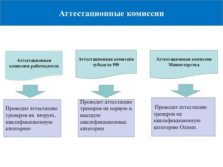 Аттестационные комиссии Аттестационная комиссия работодателя Аттестационная комиссия субъекта РФ Аттестационная комиссия