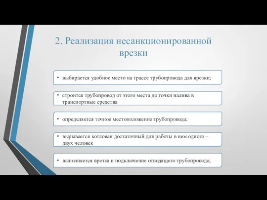 2. Реализация несанкционированной врезки выбирается удобное место на трассе трубопровода для