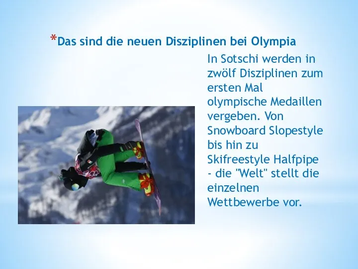 Das sind die neuen Disziplinen bei Olympia In Sotschi werden in