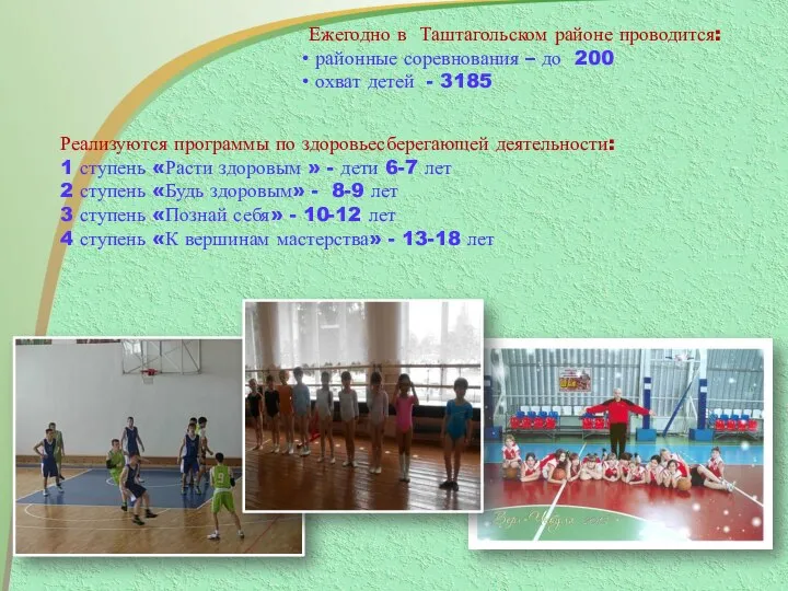 Ежегодно в Таштагольском районе проводится: районные соревнования – до 200 охват