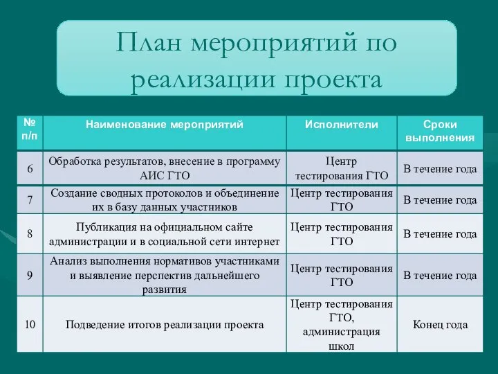 План мероприятий по реализации проекта