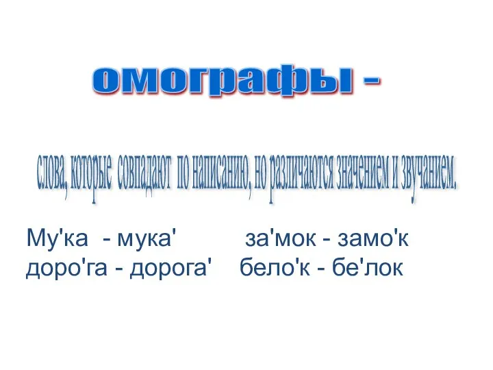 омографы - слова, которые совпадают по написанию, но различаются значением и