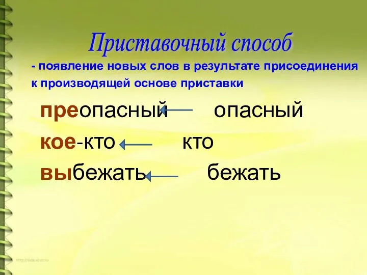 преопасный опасный кое-кто кто выбежать бежать Приставочный способ - появление новых