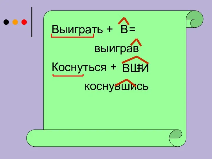 Выиграть + = выиграв Коснуться + = коснувшись В ВШИ