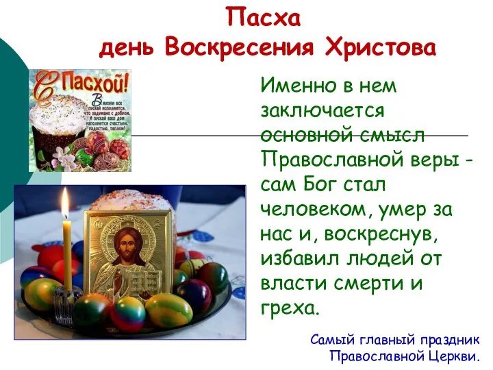 Пасха день Воскресения Христова Именно в нем заключается основной смысл Православной