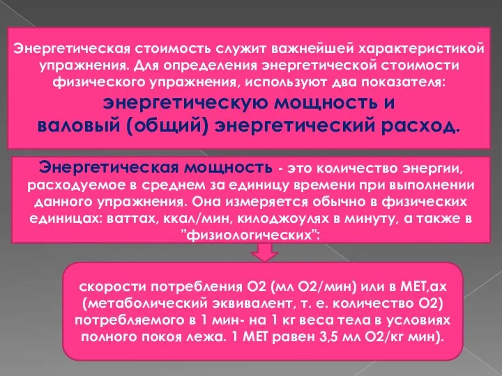 Энергетическая стоимость служит важнейшей характеристикой упражнения. Для определения энергетической стоимости физического