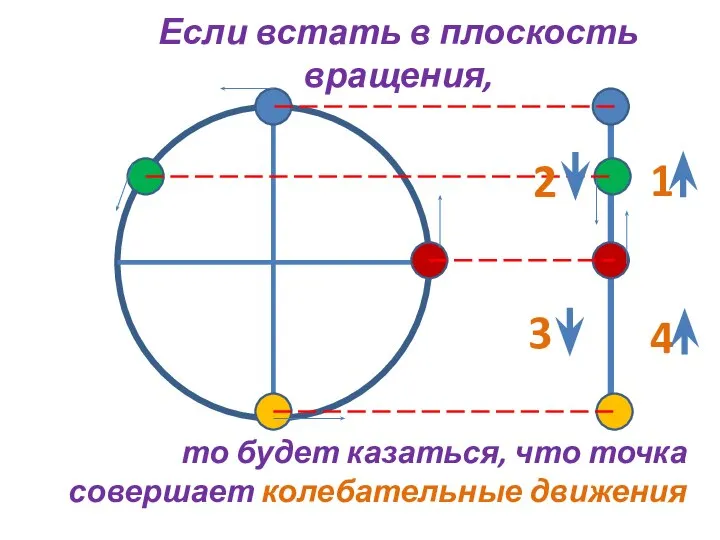 Если встать в плоскость вращения, то будет казаться, что точка совершает