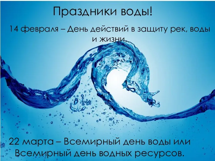 Праздники воды! 14 февраля – День действий в защиту рек, воды