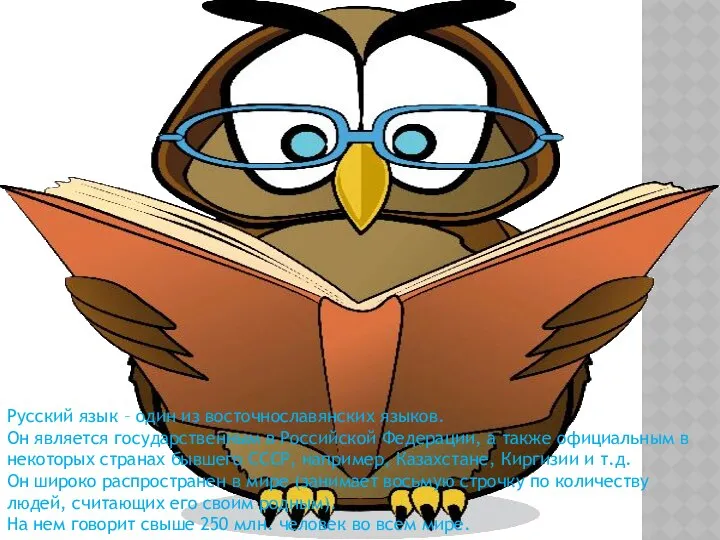 Русский язык – один из восточнославянских языков. Он является государственным в