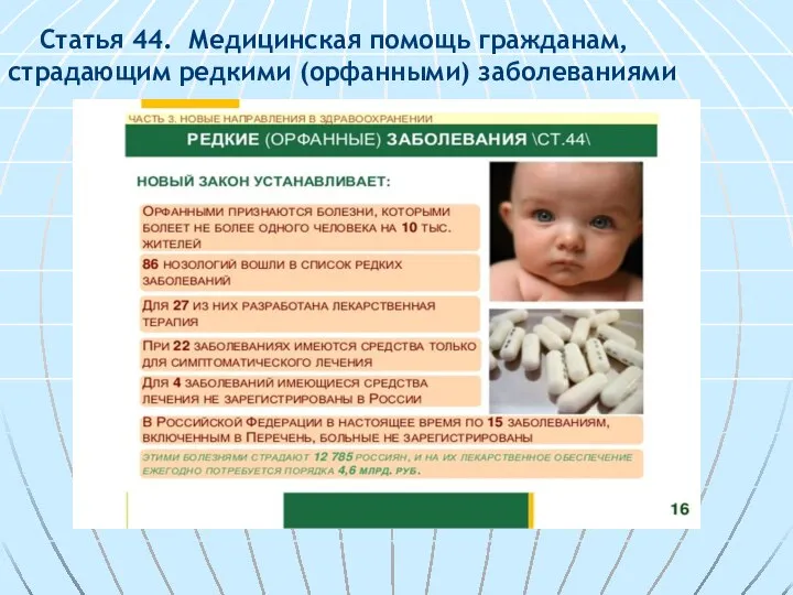 Статья 44. Медицинская помощь гражданам, страдающим редкими (орфанными) заболеваниями