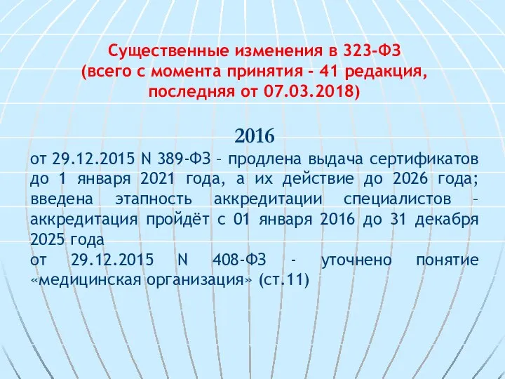 Существенные изменения в 323-ФЗ (всего с момента принятия - 41 редакция,