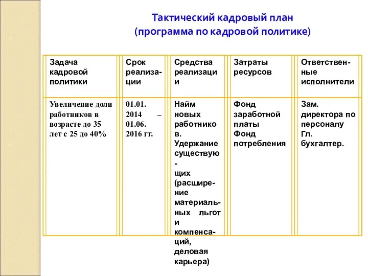 Тактический кадровый план (программа по кадровой политике)