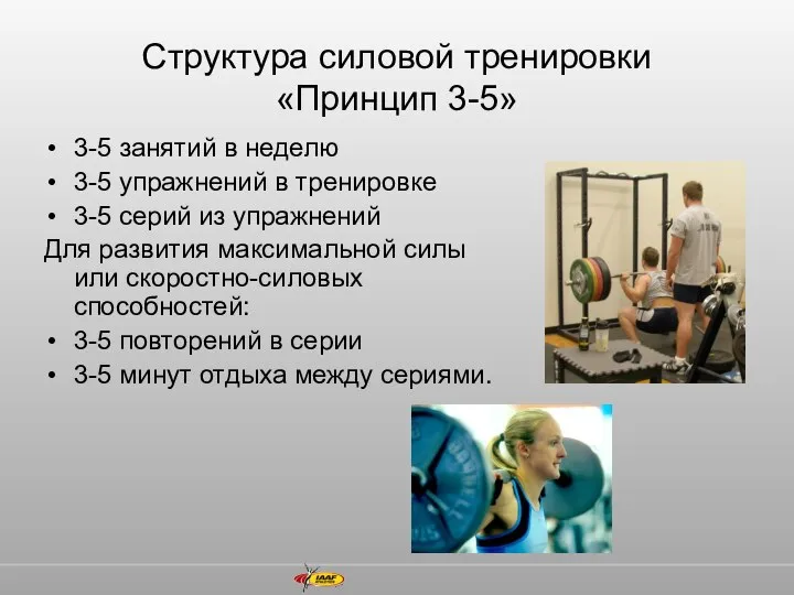Структура силовой тренировки «Принцип 3-5» 3-5 занятий в неделю 3-5 упражнений