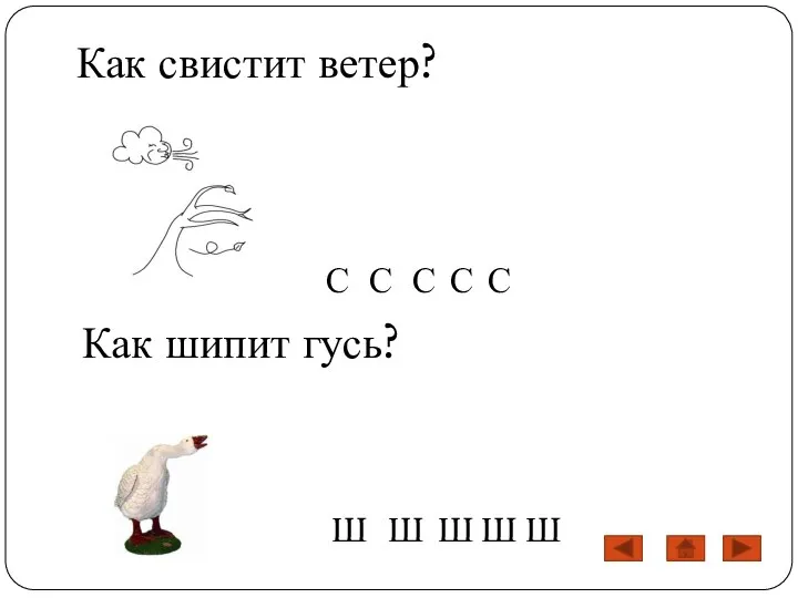 Как свистит ветер? Как шипит гусь? Ш Ш Ш Ш Ш С С С С С