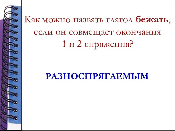 Как можно назвать глагол бежать, если он совмещает окончания 1 и 2 спряжения? РАЗНОСПРЯГАЕМЫМ