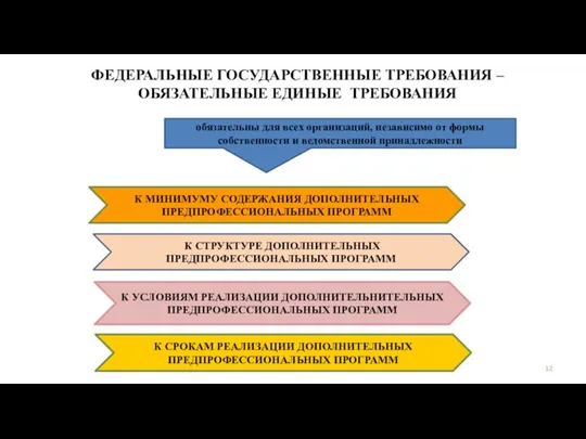 ФЕДЕРАЛЬНЫЕ ГОСУДАРСТВЕННЫЕ ТРЕБОВАНИЯ – ОБЯЗАТЕЛЬНЫЕ ЕДИНЫЕ ТРЕБОВАНИЯ К МИНИМУМУ СОДЕРЖАНИЯ ДОПОЛНИТЕЛЬНЫХ