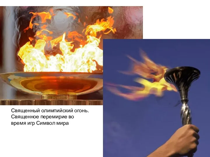 Священный олимпийский огонь. Священное перемирие во время игр Символ мира