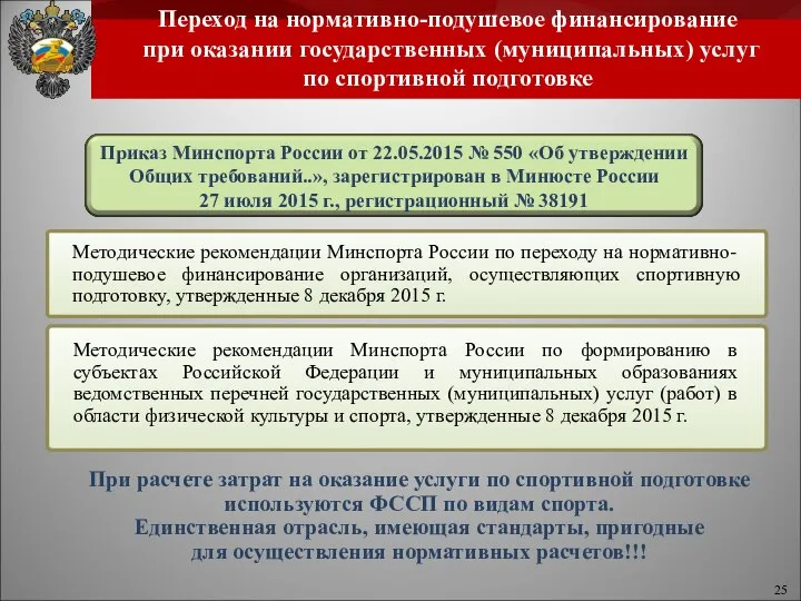 При расчете затрат на оказание услуги по спортивной подготовке используются ФССП