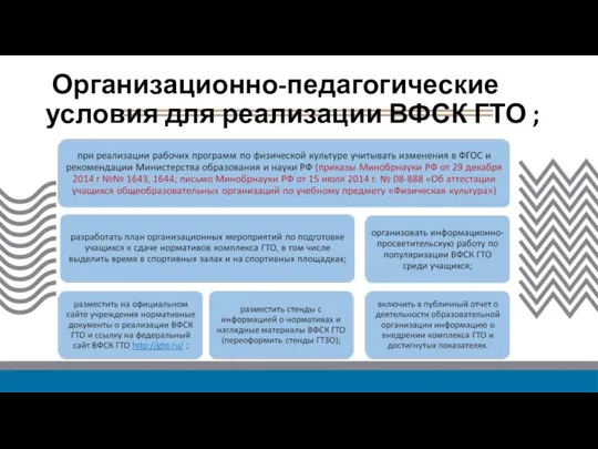 Организационно-педагогические условия для реализации ВФСК ГТО ;