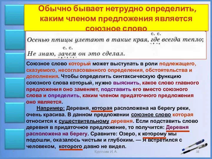 Обычно бывает нетрудно определить, каким членом предложения является союзное слово Союзное