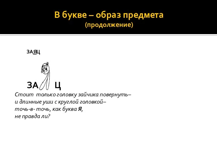 В букве – образ предмета (продолжение) ЗАЯЦ ЗА Ц Стоит только