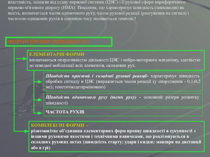 ФОРМИ ПРОЯВУ ШВИДКОСТІ ЕЛЕМЕНТАРНІ ФОРМИ визначаються оперативністю діяльності ЦНС і нейро-моторного