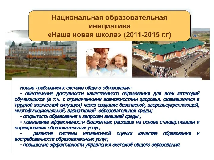 Национальная образовательная инициатива «Наша новая школа» (2011-2015 г.г) Новые требования к