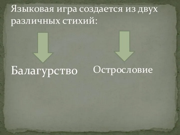 Языковая игра создается из двух различных стихий: Балагурство Острословие