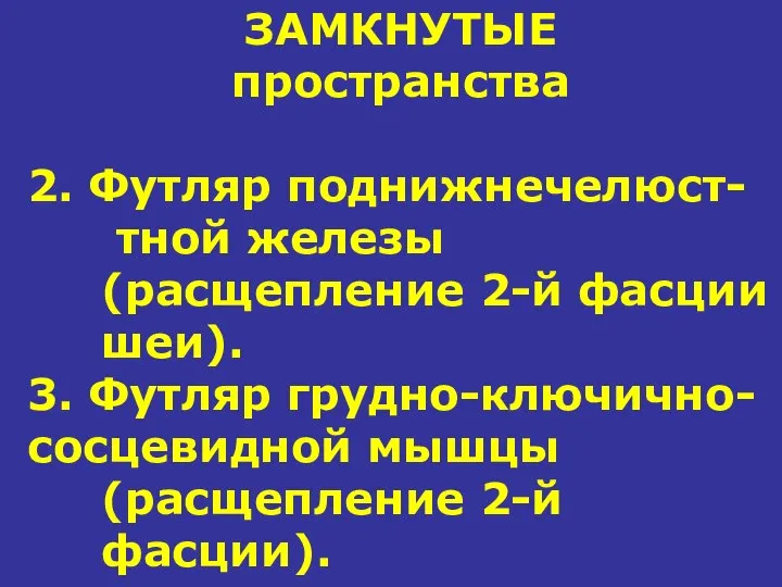 ЗАМКНУТЫЕ пространства 2. Футляр поднижнечелюст- тной железы (расщепление 2-й фасции шеи).