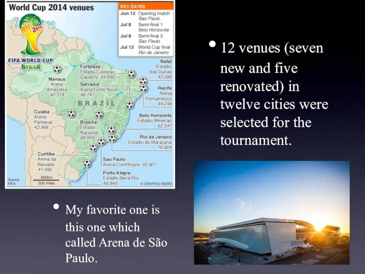 12 venues (seven new and five renovated) in twelve cities were