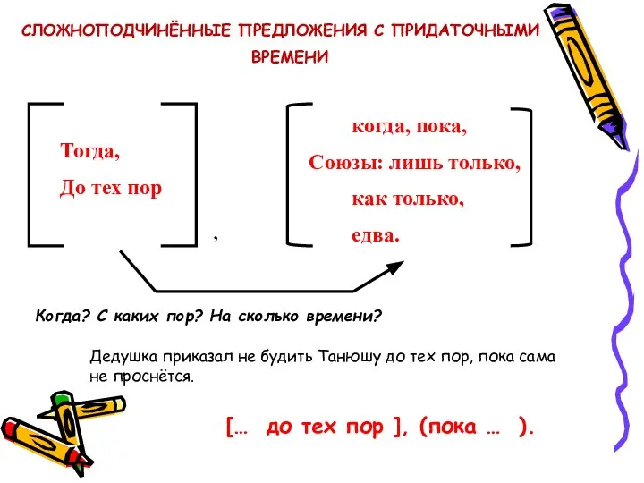 СЛОЖНОПОДЧИНЁННЫЕ ПРЕДЛОЖЕНИЯ С ПРИДАТОЧНЫМИ ВРЕМЕНИ Когда? С каких пор? На сколько