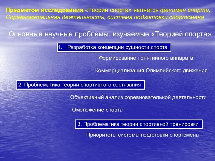 Объективный анализ соревновательной деятельности Коммерциализация Олимпийского движения Приоритеты системы подготовки спортсмена