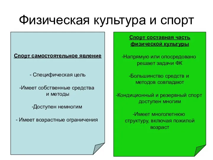 Физическая культура и спорт Спорт самостоятельное явление - Специфическая цель Имеет