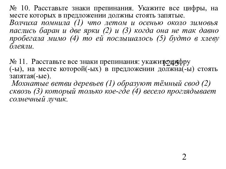 № 10. Расставьте знаки препинания. Укажите все цифры, на месте которых