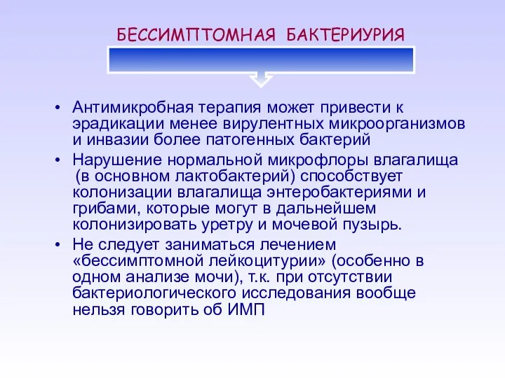 Антимикробная терапия может привести к эрадикации менее вирулентных микроорганизмов и инвазии