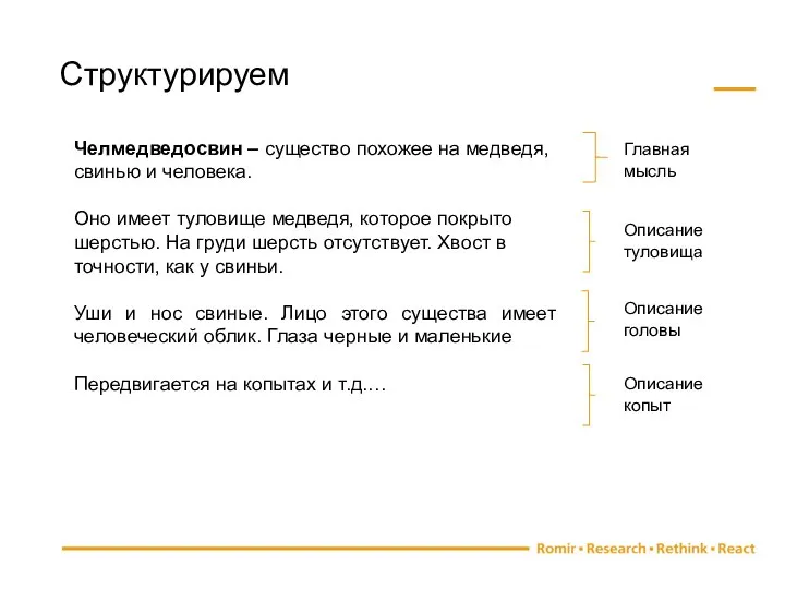 Структурируем Челмедведосвин – существо похожее на медведя, свинью и человека. Оно