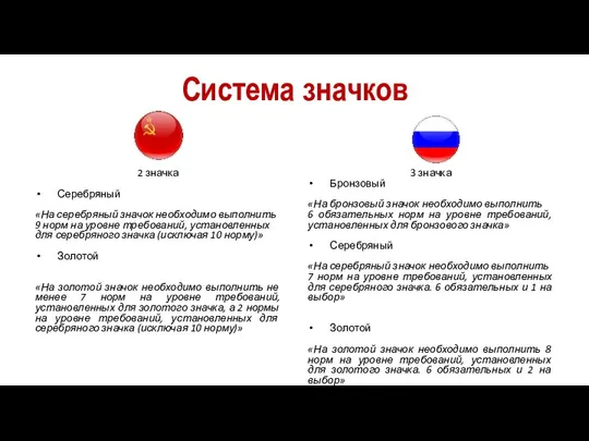 Система значков 2 значка Серебряный «На серебряный значок необходимо выполнить 9