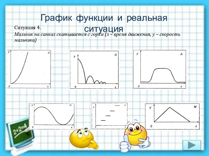 Ситуация 4. Мальчик на санках скатывается с горки (х – время