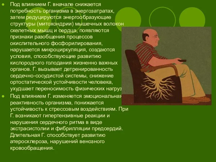 Под влиянием Г. вначале снижается потребность организма в энергозатратах, затем редуцируются