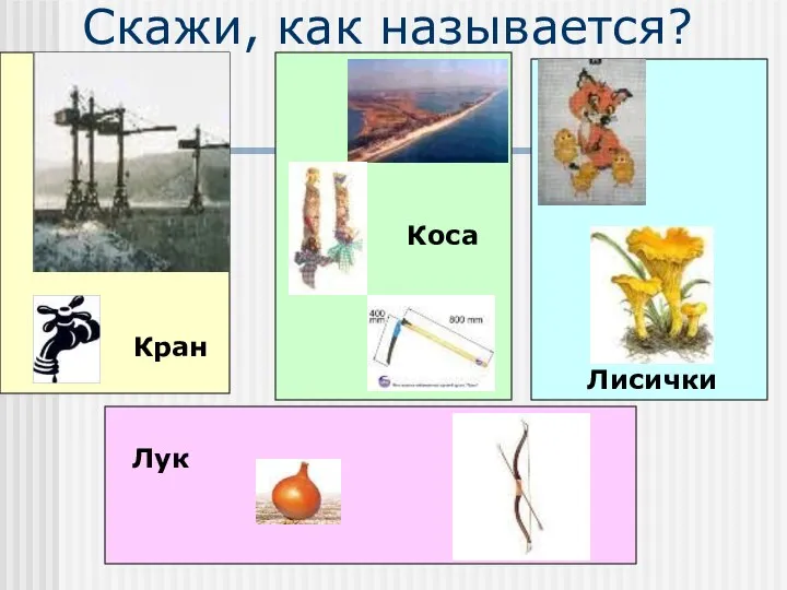 Скажи, как называется? Кран Коса Лисички Лук