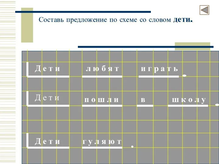 Составь предложение по схеме со словом дети. Д е т и