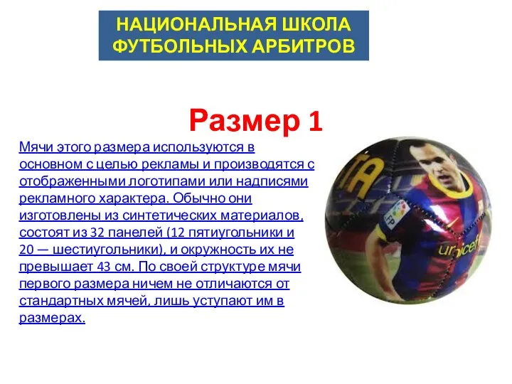 Размер 1 Мячи этого размера используются в основном с целью рекламы