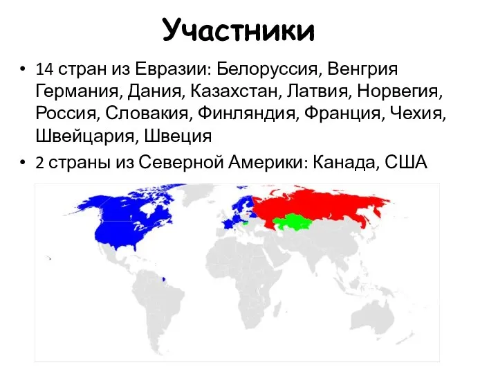 Участники 14 стран из Евразии: Белоруссия, Венгрия Германия, Дания, Казахстан, Латвия,