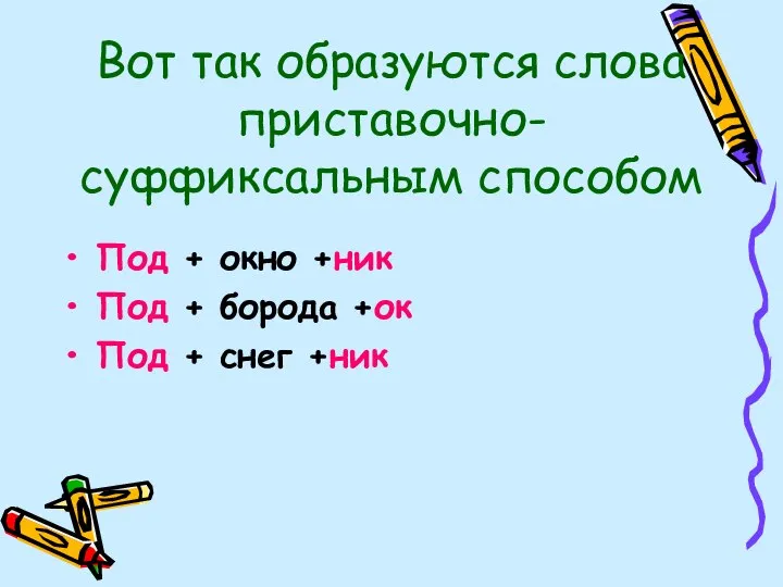 Вот так образуются слова приставочно-суффиксальным способом Под + окно +ник Под